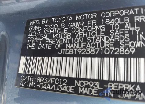 2007 Toyota Yaris из США, поврежденный, VIN JTDBT923871072869